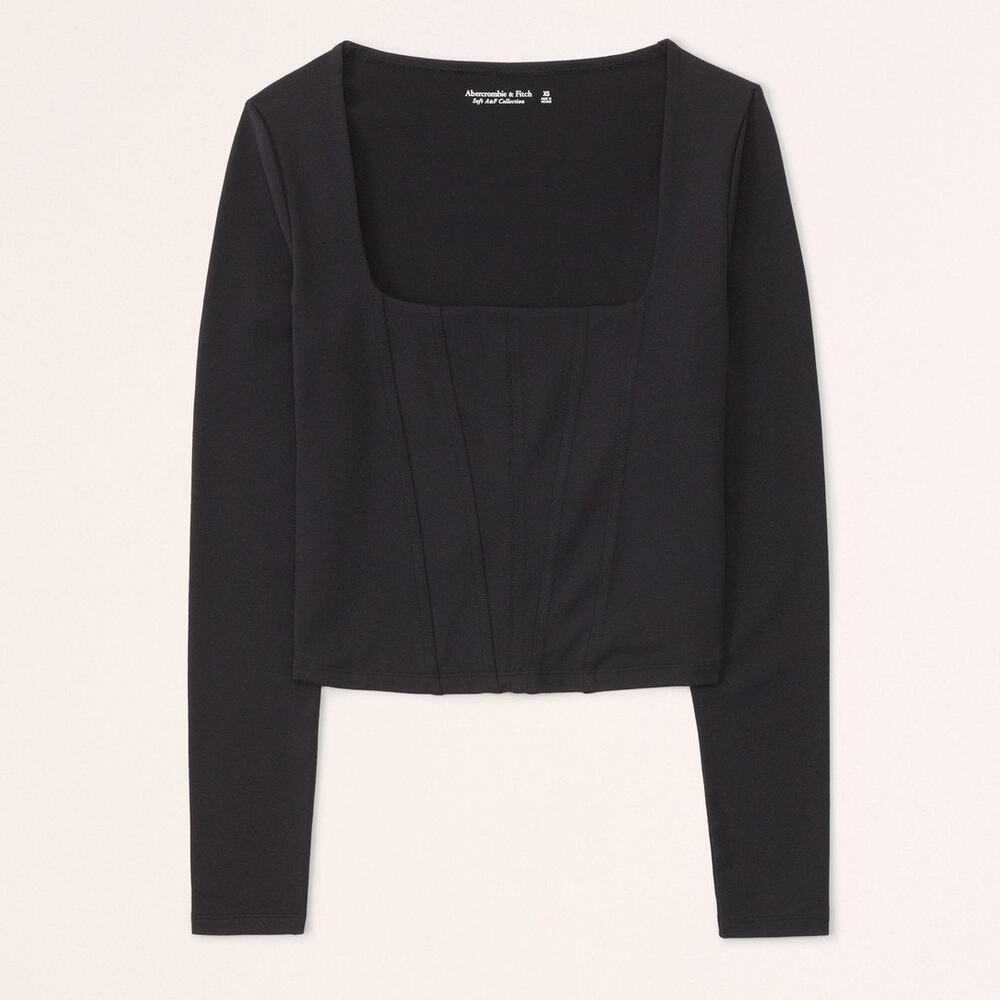 Abercrombie & Fitch Longsleeve Seamless Fabric Corset Top - XL - Black